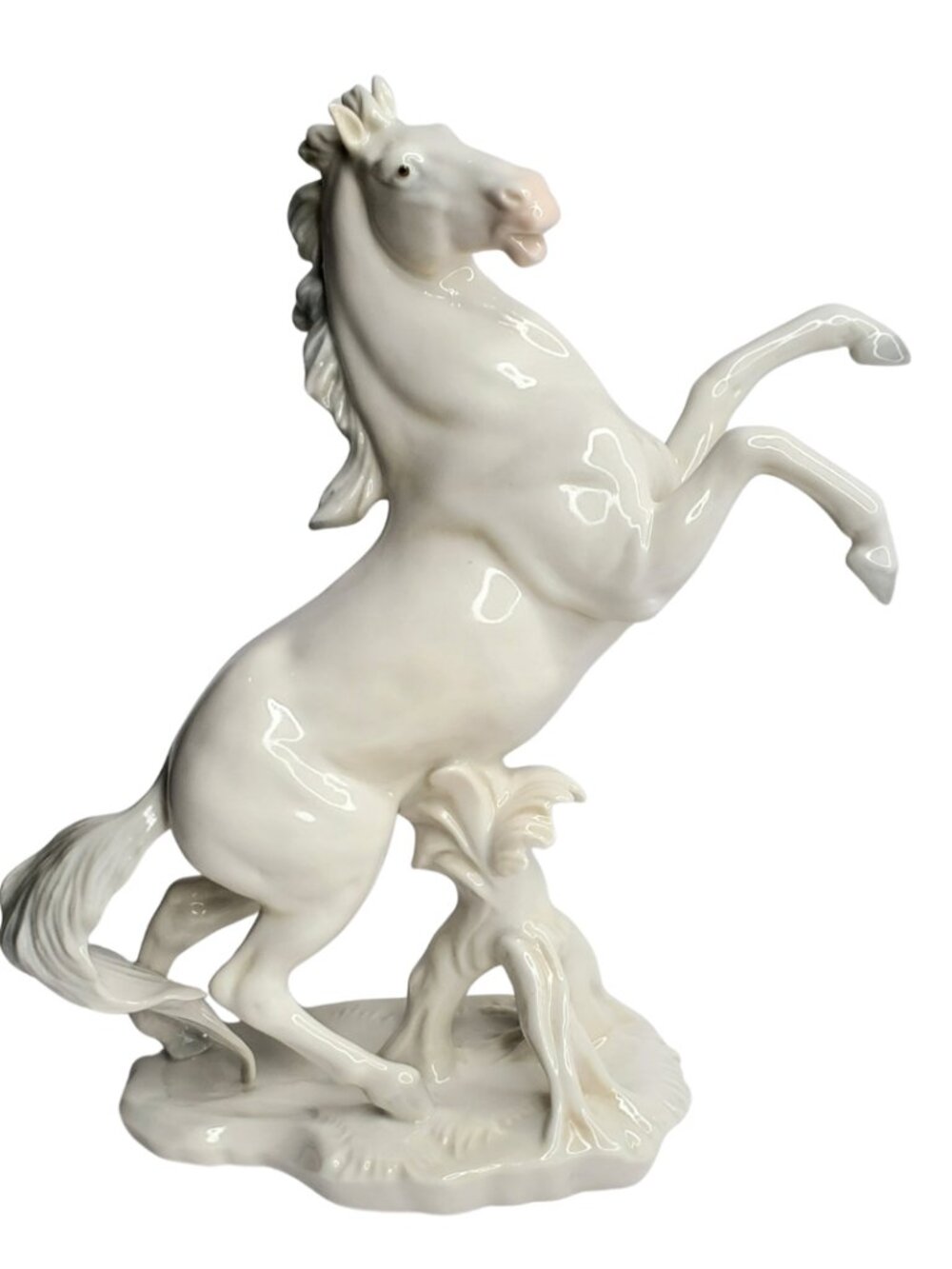 Karl Ens Volkstedt Rearing Horse Figurine Post-WWII German White Stallion 9.5"